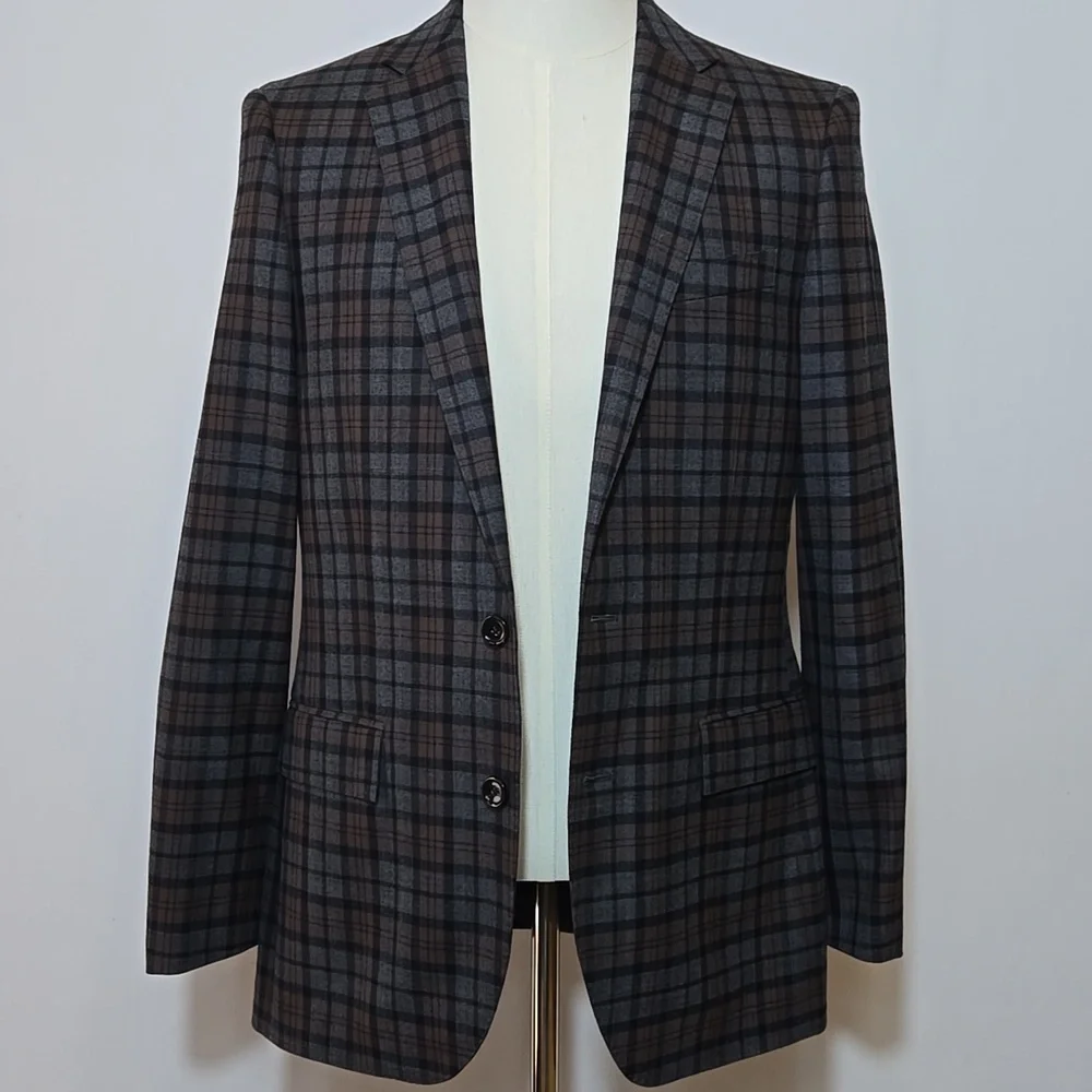 J. Crew Mens Ludlow Windowpane Slim Fit Wool Blazer‎ Jacket Size 38R Plaid